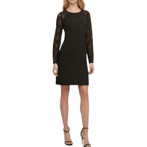Tommy Hilfiger Black Lace Sleeve Sheath Dress, Women's Size 8 - Picture 1 of 10